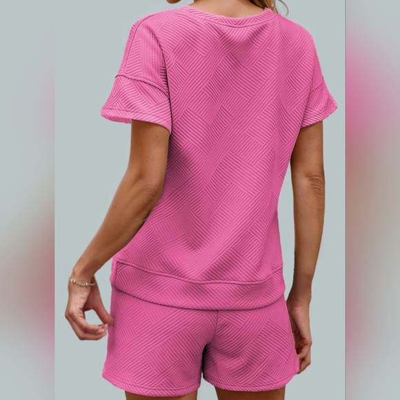 #312 SALE 🛑38 S,L  Comfy 2pcs Solid Textured Drawstring Shorts Set - Picture 4 of 4